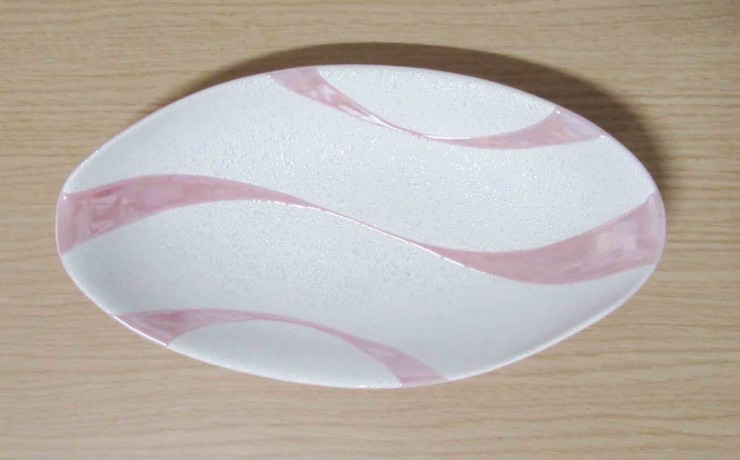 ピンク流水ラスター　ナブリ小判焼皿