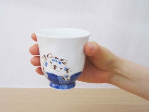 なかよしネコ_ゆのみ青サイズ